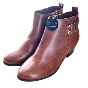 London Fog Giddy-Up Boots 10 Brown Faux Vegan Leather Shoes Croc Booties NEW